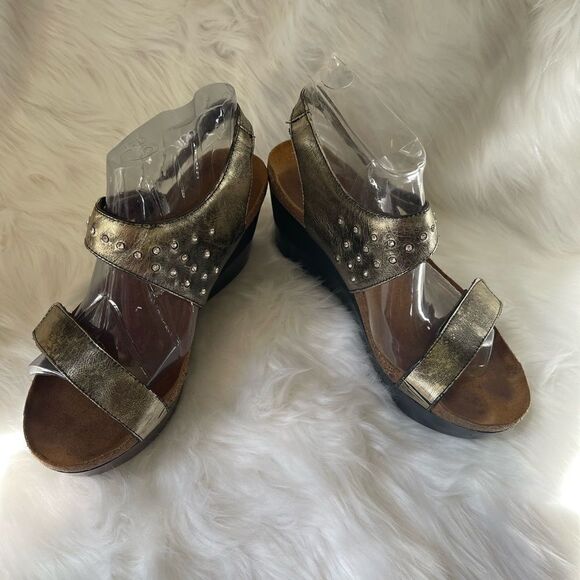 Naot metallic antique bronze wedge straps sandals Rhinestones accent EUR SZ40 - Picture 8 of 14